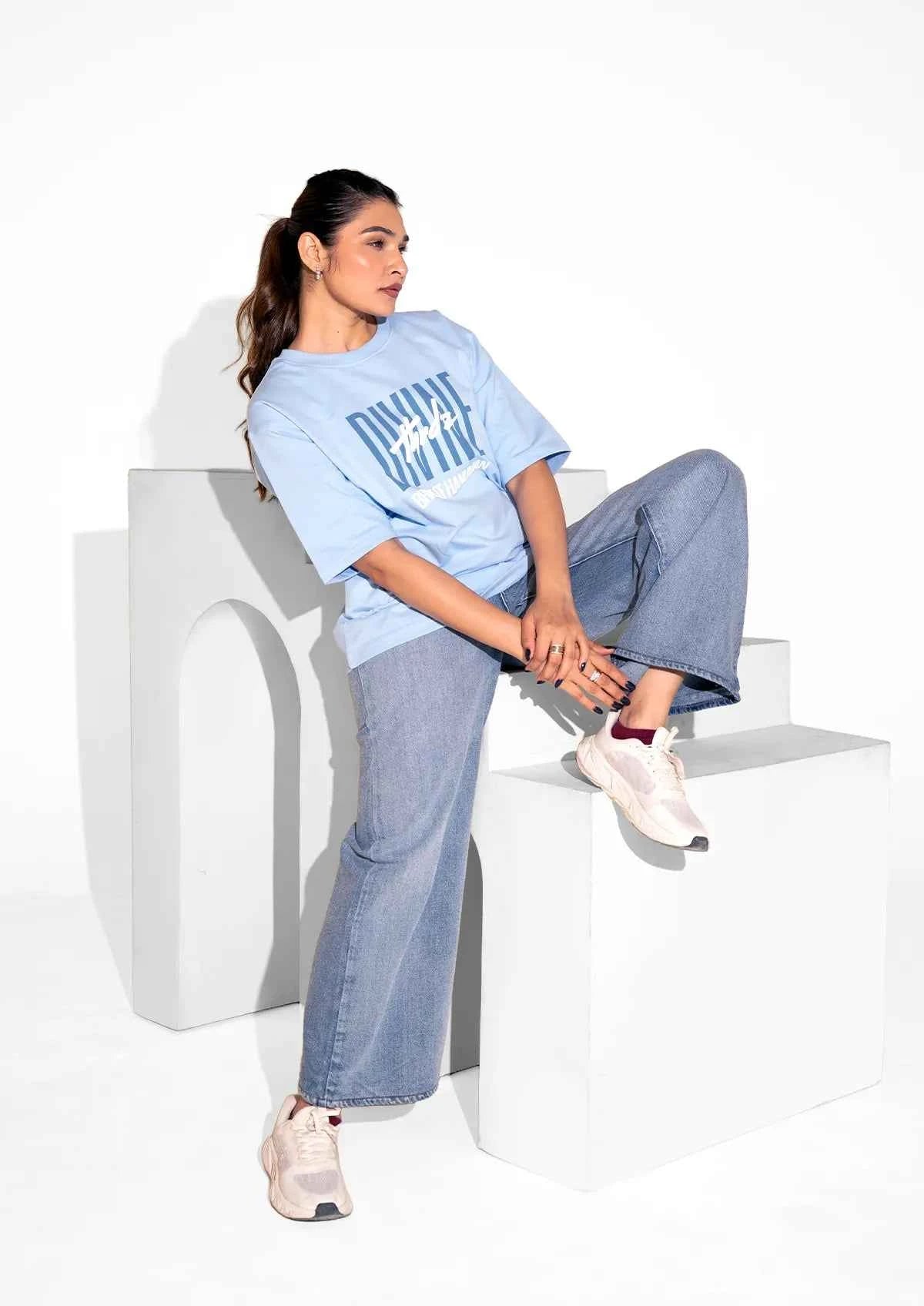 Sankat Mochan Powder Blue T-shirt - Oversized Boxy Fit