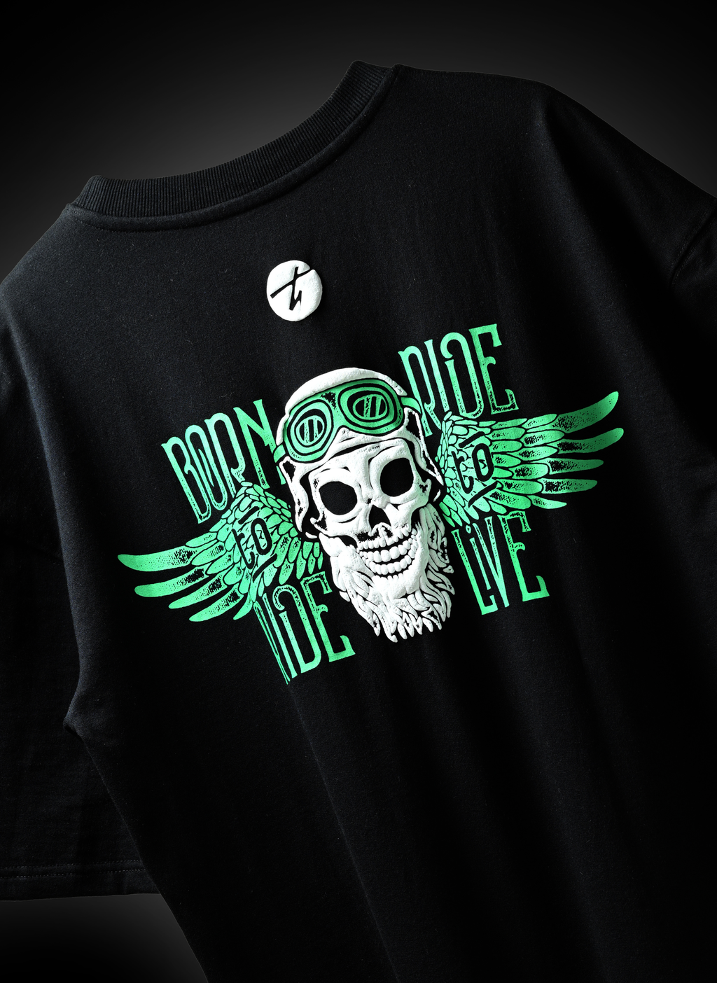Born to Ride Biker Spirit Drop Shoulder Oversized Boxy Fit T-Shirt for Rugged Street Style