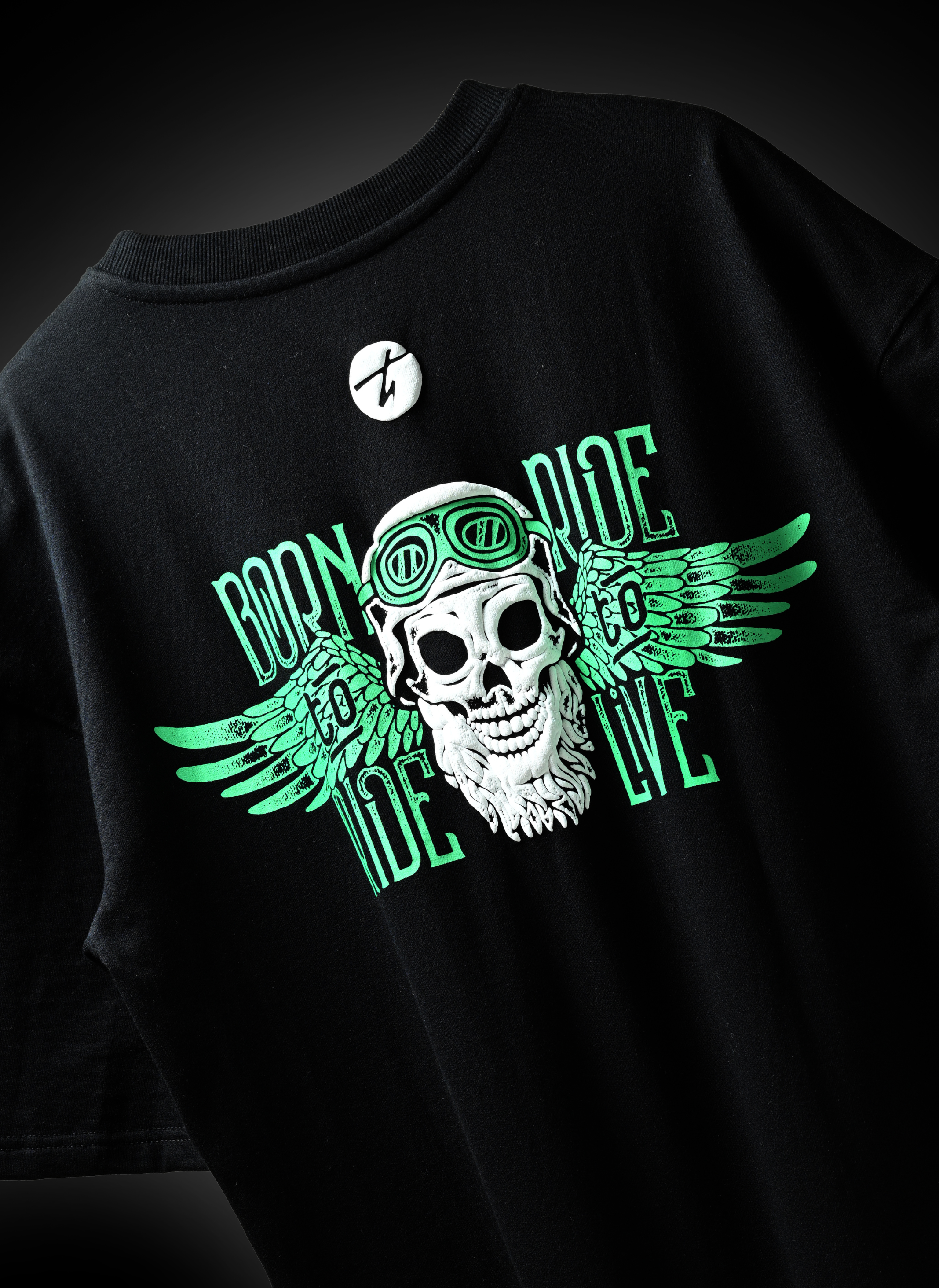 Born to Ride Biker Spirit Drop Shoulder Oversized Boxy Fit T-Shirt for Rugged Street Style