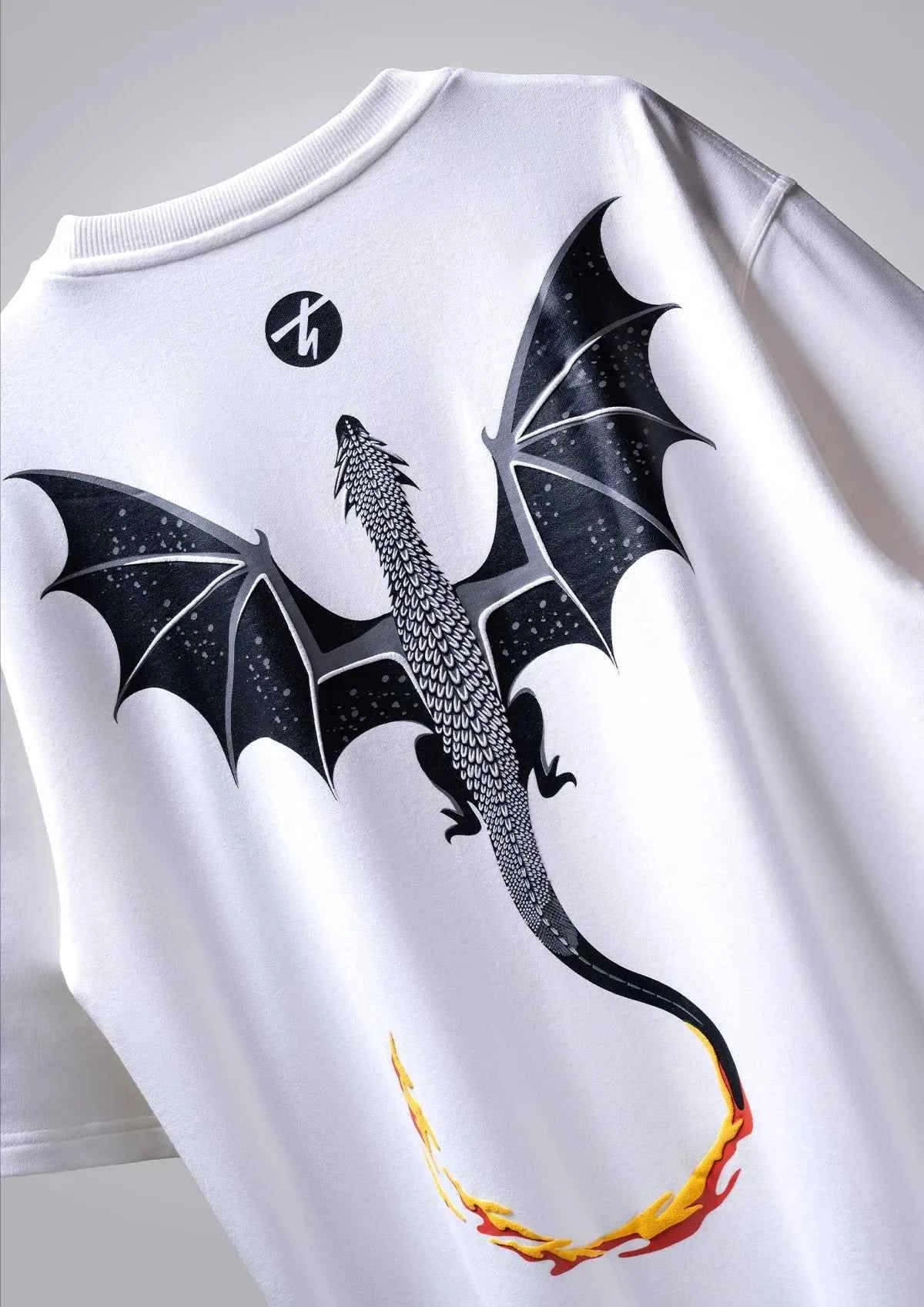 Inferno Dragon Off White Oversized T-shirt - Boxy Fit Design