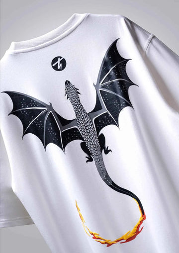Inferno Dragon Off White Oversized T-shirt - Boxy Fit Design