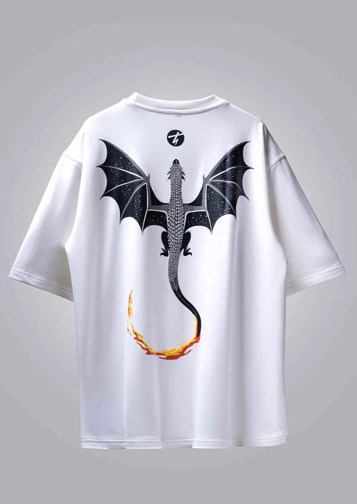 Inferno Dragon Off White Oversized T-shirt - Boxy Fit Design