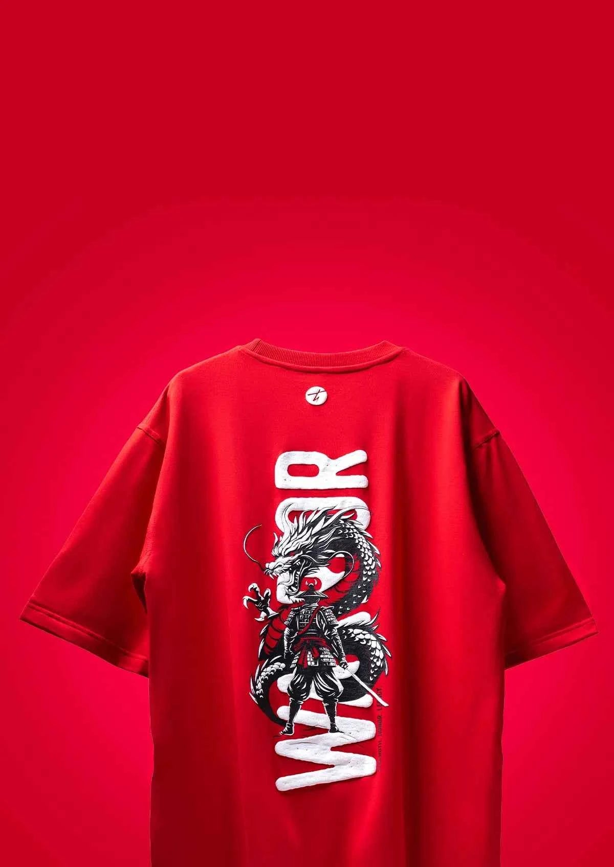 Dragon Ronin Fire Red Oversized Boxy Fit T-shirt for Stylish Comfort
