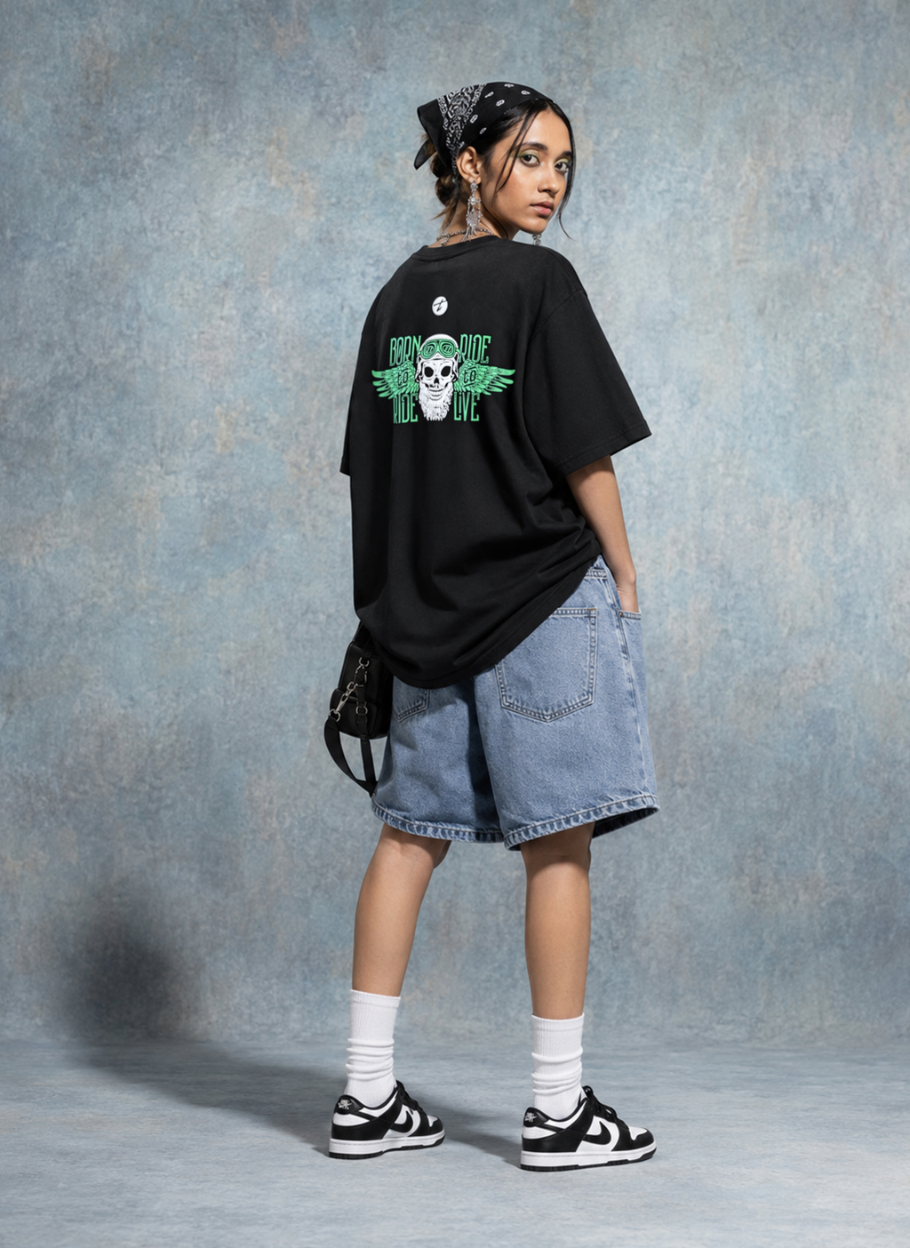 Born to Ride Biker Spirit Drop Shoulder Oversized Boxy Fit T-Shirt for Rugged Street Style