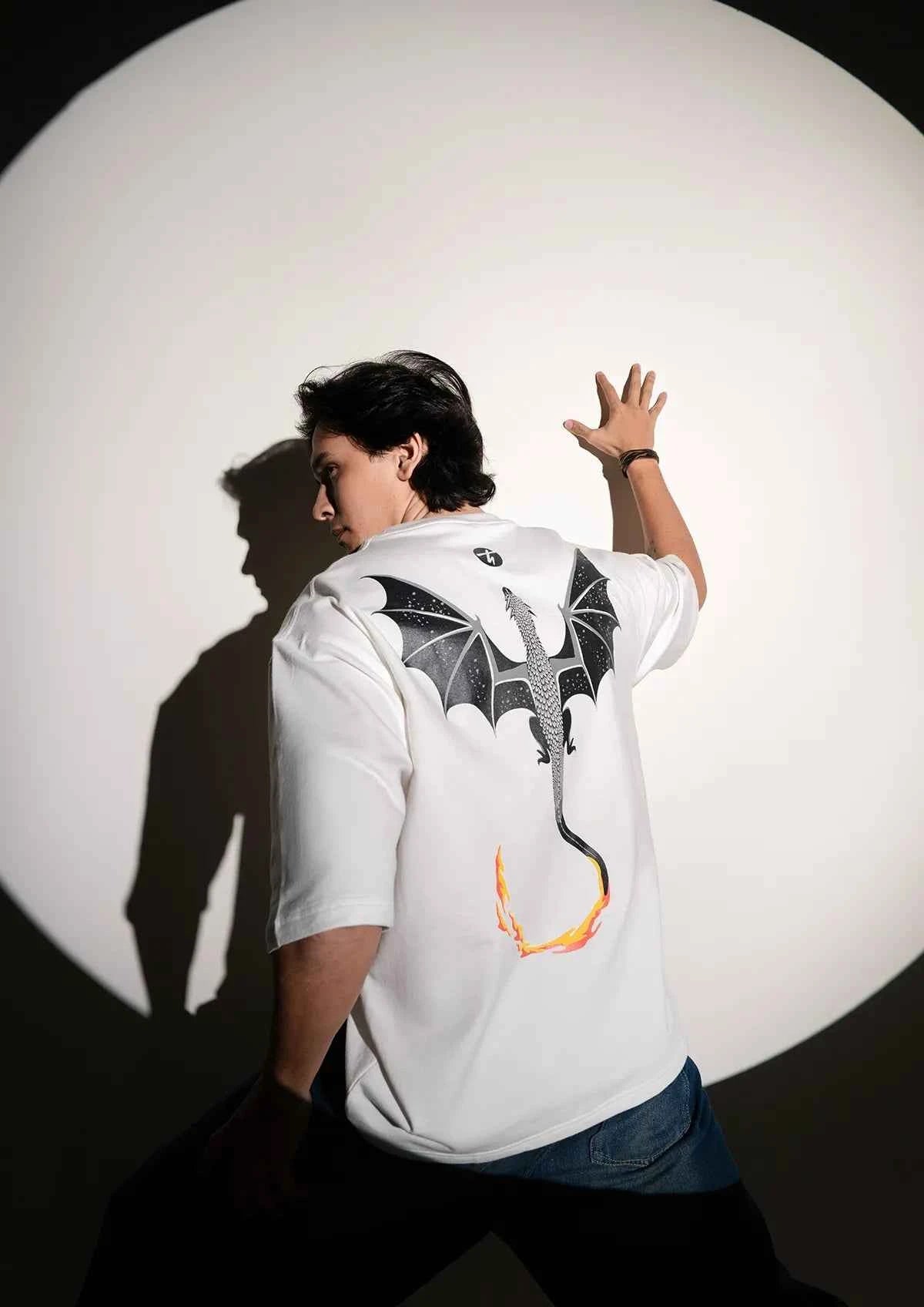 Inferno Dragon Off White Oversized T-shirt - Boxy Fit Design