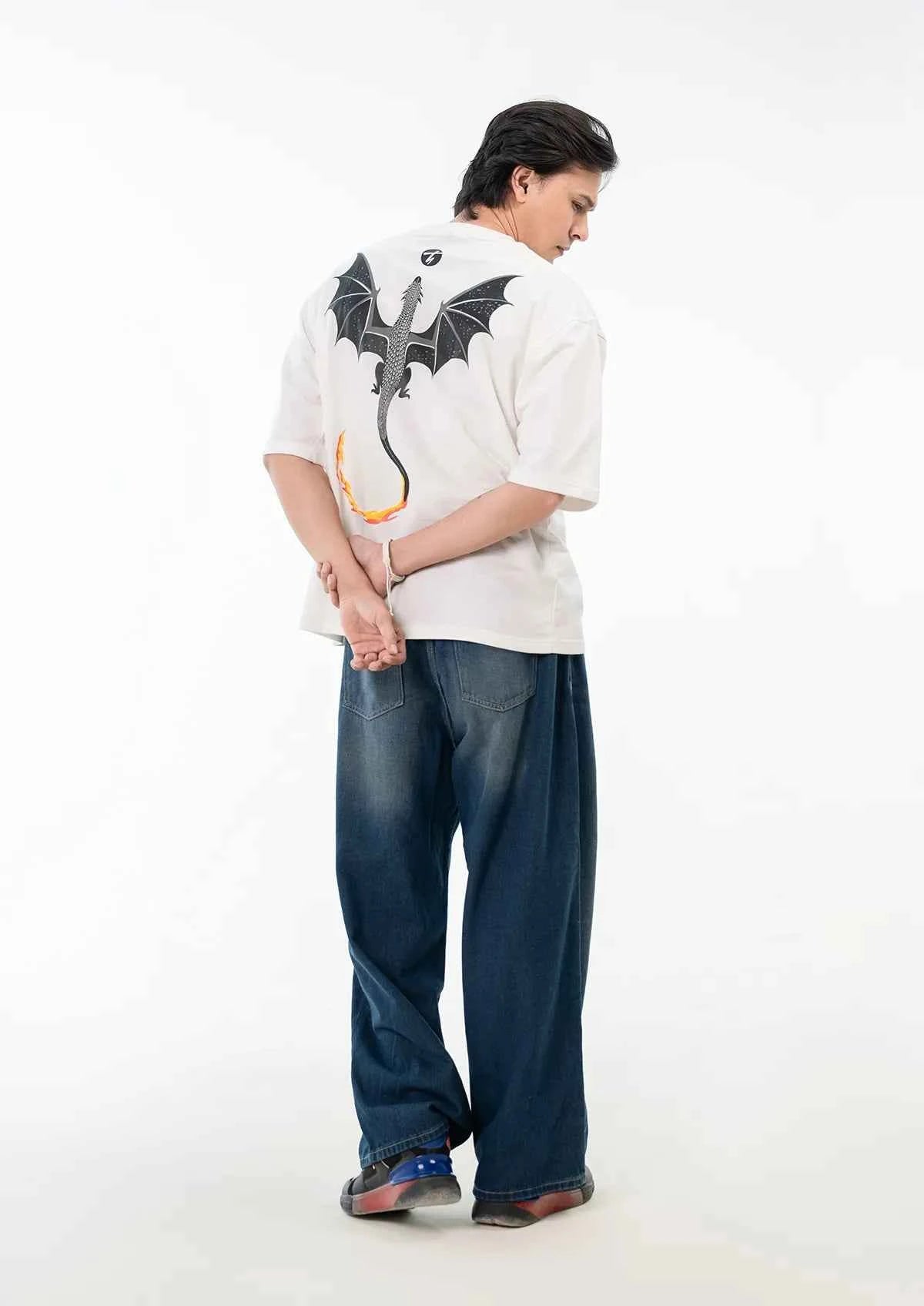 Inferno Dragon Off White Oversized T-shirt - Boxy Fit Design