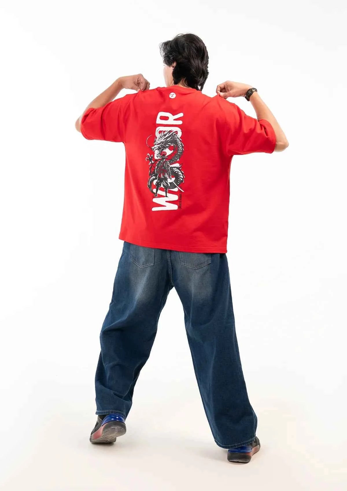 Dragon Ronin Fire Red Oversized Boxy Fit T-shirt for Stylish Comfort