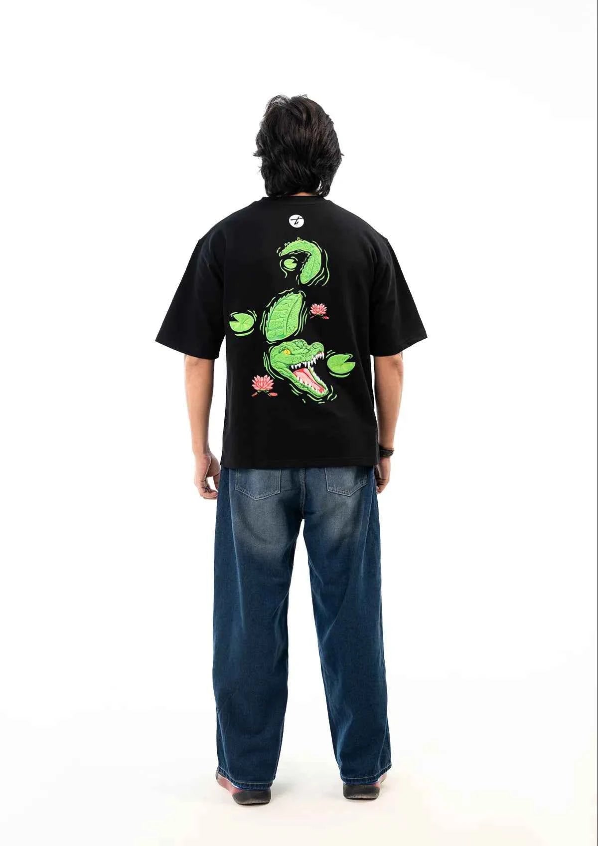 King of Depths Alligator Oversized Boxy Fit Black T-shirt for Ultimate Style