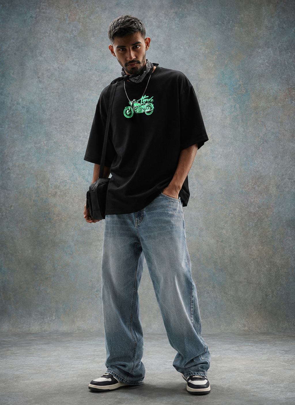 Born to Ride Biker Spirit Drop Shoulder Oversized Boxy Fit T-Shirt for Rugged Street Style