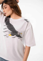 Sky Ruler Eagle Oversized White T-shirt for Stylish Comfort