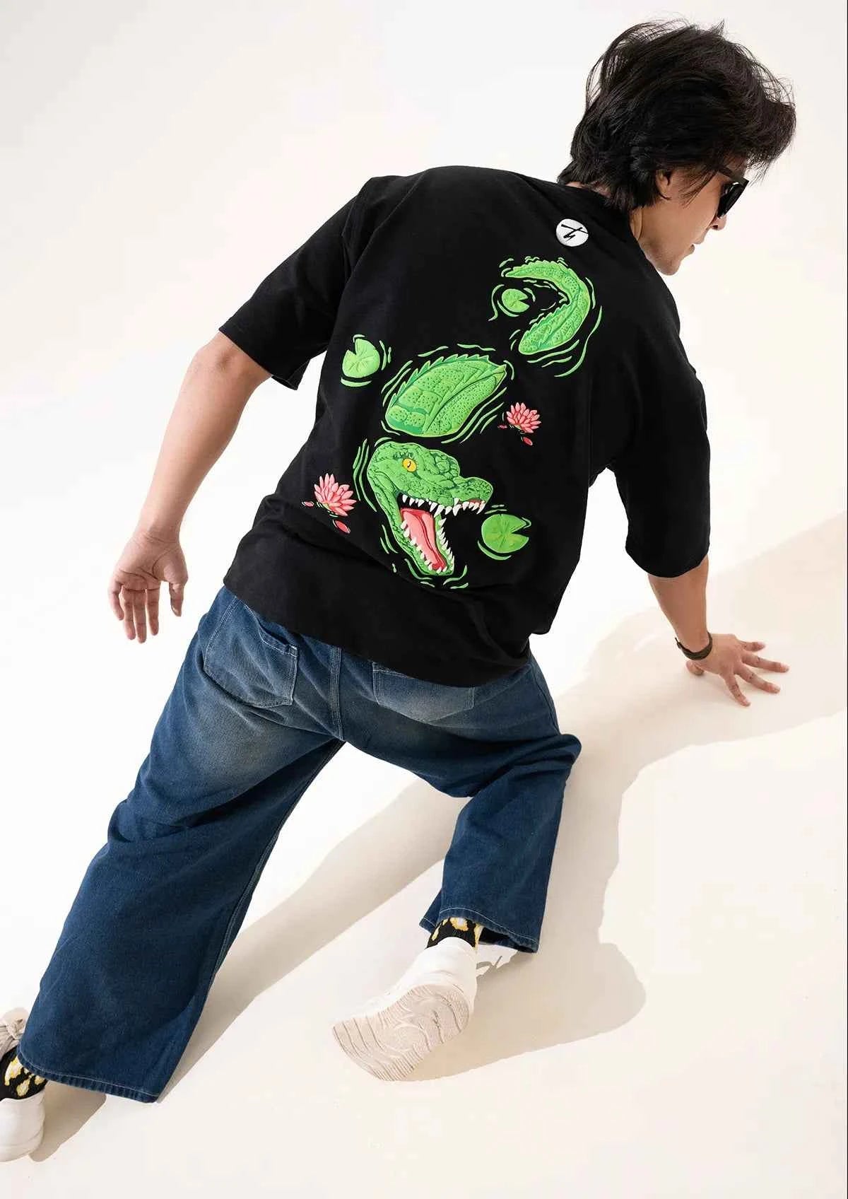 King of Depths Alligator Oversized Boxy Fit Black T-shirt for Ultimate Style