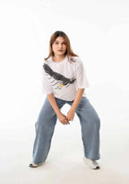 Sky Ruler Eagle Oversized White T-shirt for Stylish Comfort